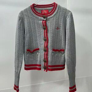 Vivienne Westwood Women's Gray & Red Trim Cable Knit Cardigan